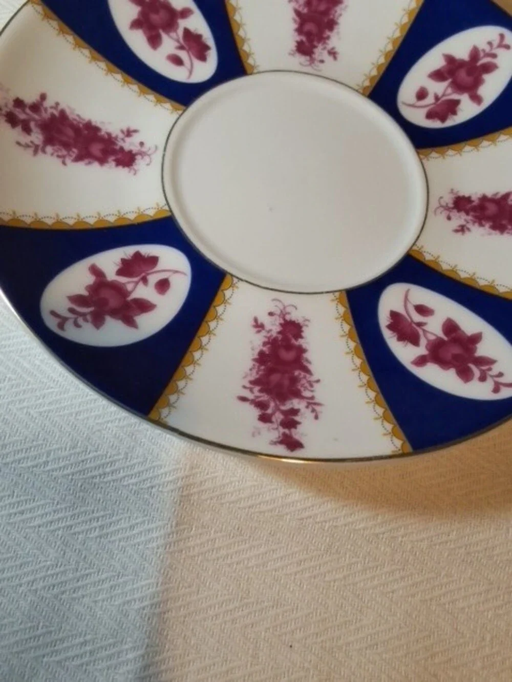 Porcelain Saucer with Cobalt Blue and Magenta Floral Accent